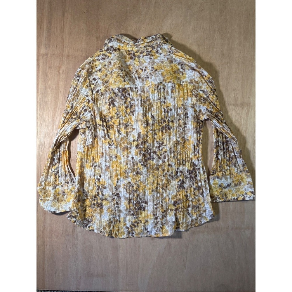 JM Collection Women Size‎ 12 Floral Long Sleeve Button-Up Shirt Yellow Brown - Picture 8 of 8